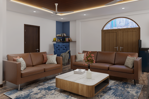 Contemporary Living Room Styled With Leather Sofas | Livspace for Elevating Your Living Space with the Taylor Light Brown Leather Sofa